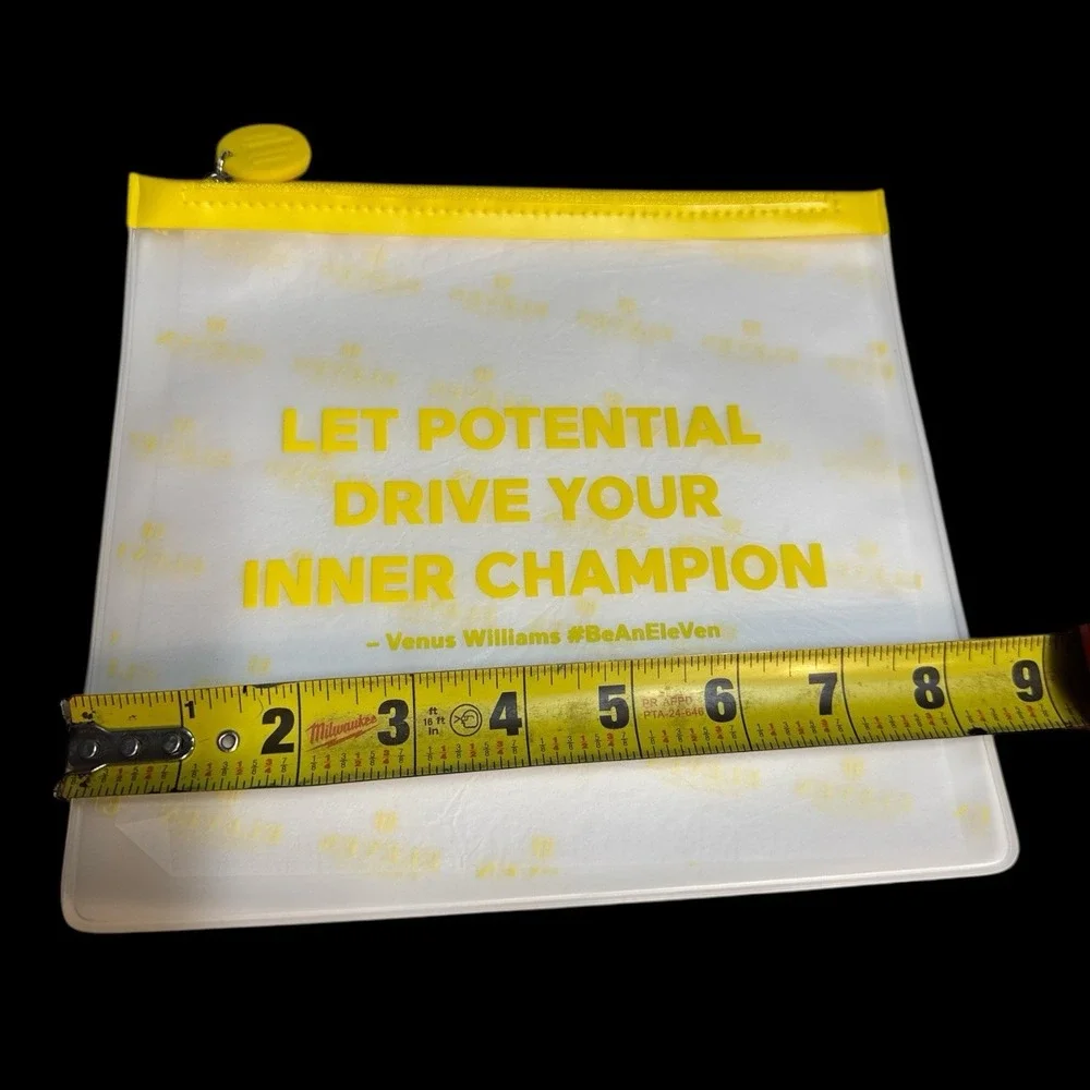 Eleven Venus Williams Clear PVC Zipper Pouch •‎ Motivational Quote • 8.5x7.5 New